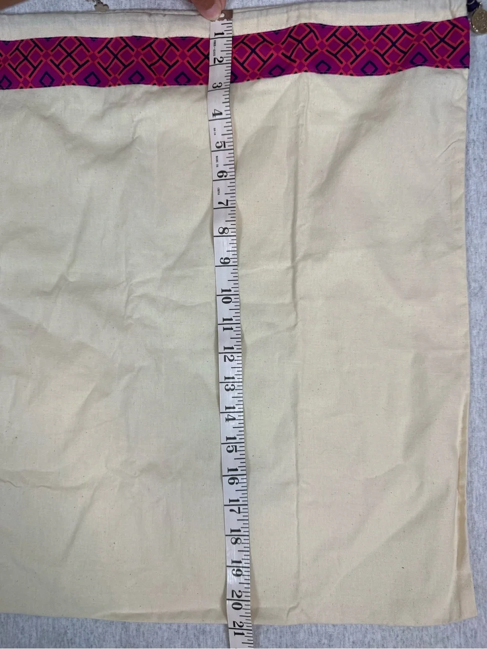 Tory Burch Large Canvas Drawstring Dust Bag Geometric Trim - 22” x 21”